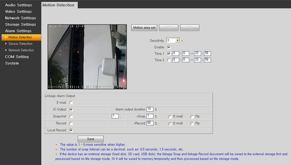Sysvideo SC6000 Series IP Camera Management Software XCenter UI: Camera Motion Detection Setting
